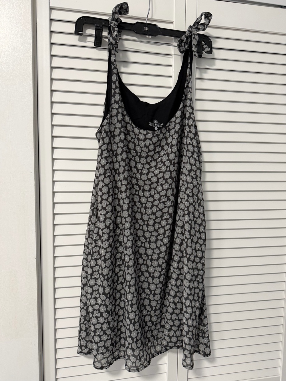 Tie-Shoulder Black Floral Mini Dress